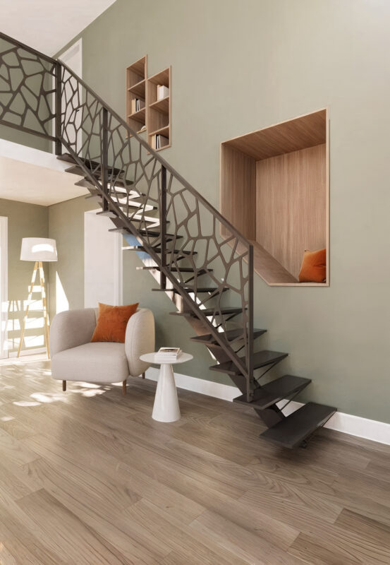 Escalier à limon central et rampe Design